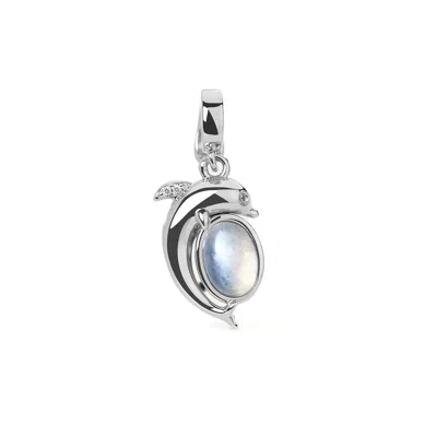 Freqnc Atelier Women's White Mini Dolphin Charm - Silver - Blue Moonstone
