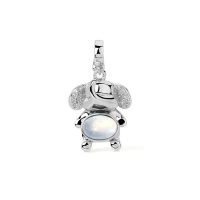 Freqnc Atelier Women's White Mini Elephant Charm - Silver - Blue Moonstone
