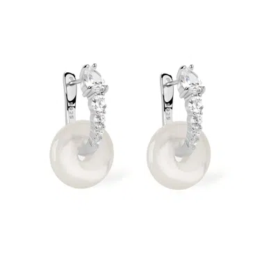 Freqnc Atelier Women's White Ouroboros Earrings - Mother Of Pearl - Heart Chakra