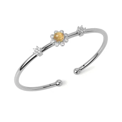 Freqnc Atelier Women's Yellow Eight Petals Bangle - Silver - Golden Rutilated Quartz In Metallic