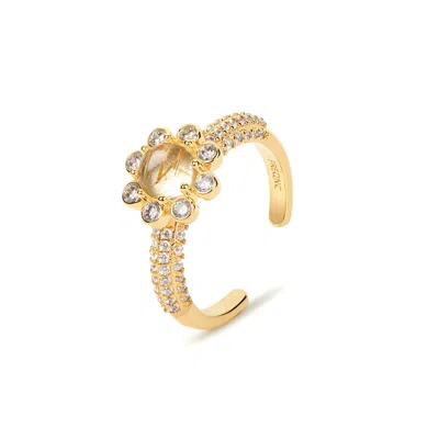 Freqnc Atelier Women's Yellow Eight Petals Ring - Gold - Golden Rutilated Quartz