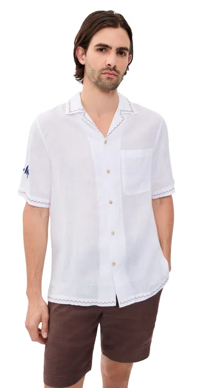 Frescobol Carioca Alves Linen Sol E Mar Embroidery Shirt White