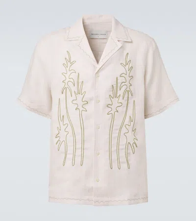Frescobol Carioca Mens Cream Alves Palm Short-sleeve Linen Shirt In White