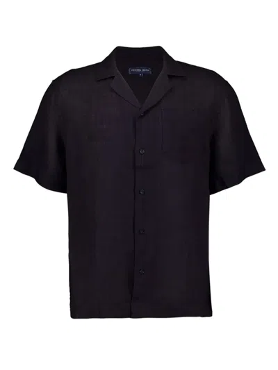 Frescobol Carioca Angelo Camp-collar Linen Shirt In Black