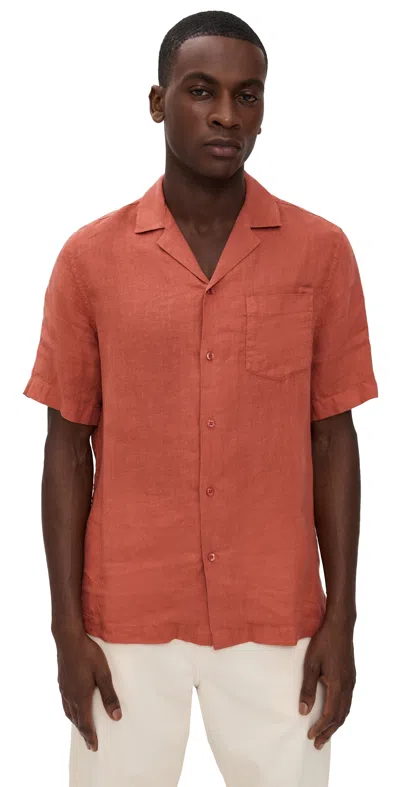 Frescobol Carioca Angelo Gd Linen Short Sleeve Shirt Coral Rose In Pink