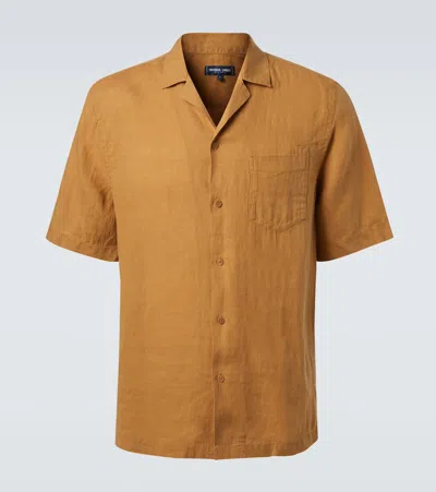 Frescobol Carioca Angelo Linen Bowling Shirt In Brown
