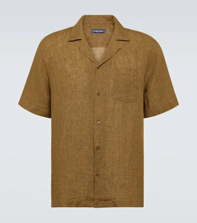 Frescobol Carioca Angelo Linen Bowling Shirt In Braun