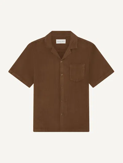 Frescobol Carioca Angelo Slub-texture Camp-collar Shirt In Brown