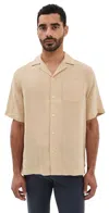 Frescobol Carioca Angelo Camp-collar Linen Shirt In Sand Dune
