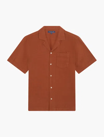Frescobol Carioca Angelo Camp-collar Linen Shirt In Brown