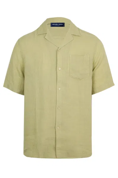 Frescobol Carioca Angelo Linen Shirt Sleeve Willow Green In Multi