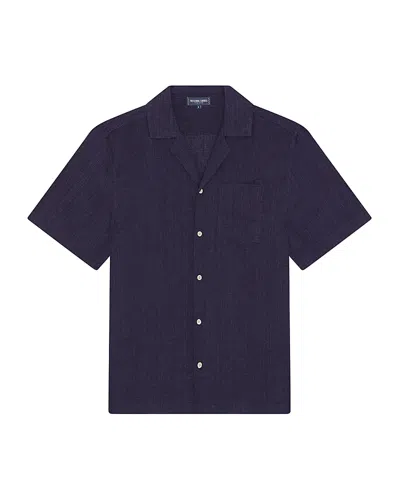Frescobol Carioca Angelo Short Sleeve Chambray Camp Shirt In Midnight Blue