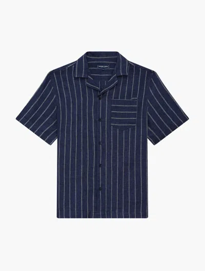 Frescobol Carioca Angelo Striped Linen Shirt In Navy