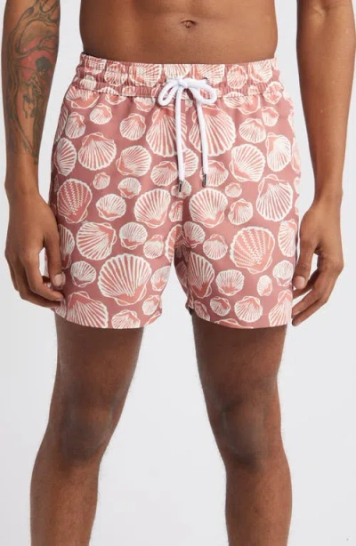 Frescobol Carioca Angra Swim Trunks In Dusty Coral And White Sand