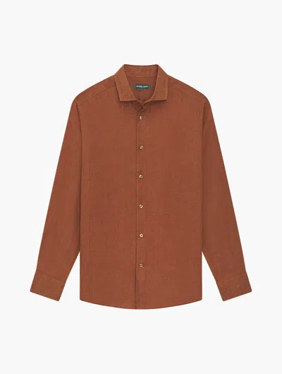 Frescobol Carioca Antonio Linen Shirt In Dark Coral