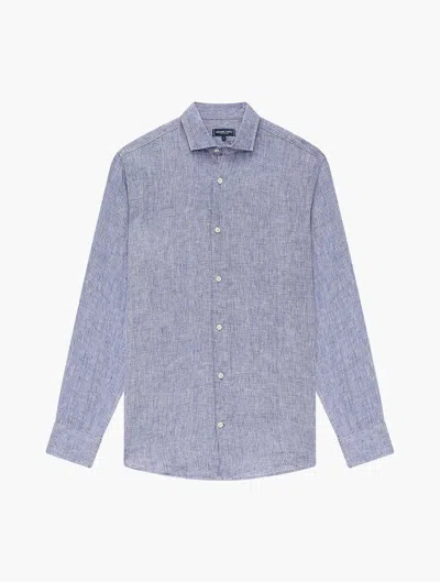 Frescobol Carioca Antonio Linen Shirt In Melange Blue