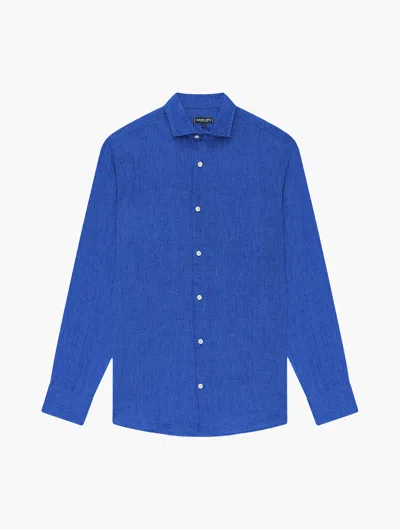 Frescobol Carioca Antonio Linen Shirt In Navy-blue