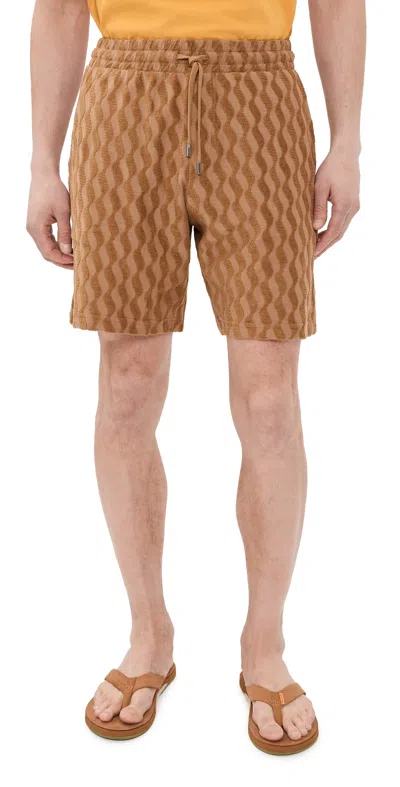 Frescobol Carioca Augusto Listra Jacquard Terry Shorts Caramel In Brown