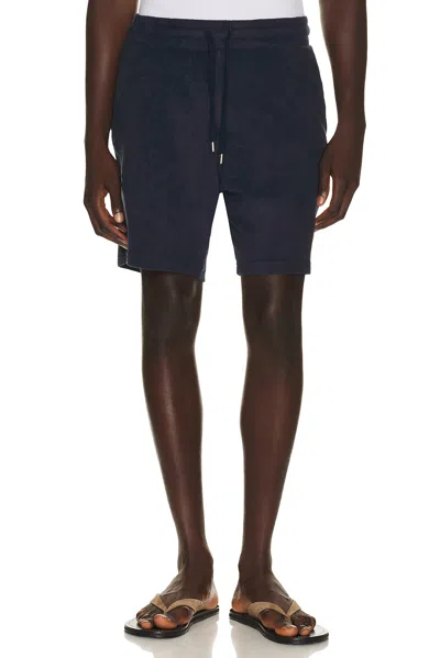 Frescobol Carioca Augusto Terry Cotton Blend Shorts In Navy Blue
