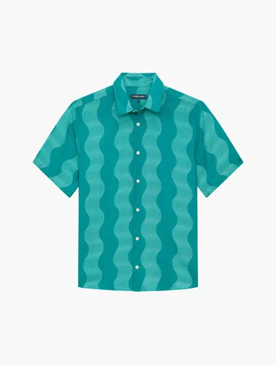 Frescobol Carioca Castro Cabana Linen Shirt In Peacock Blue & Club Green