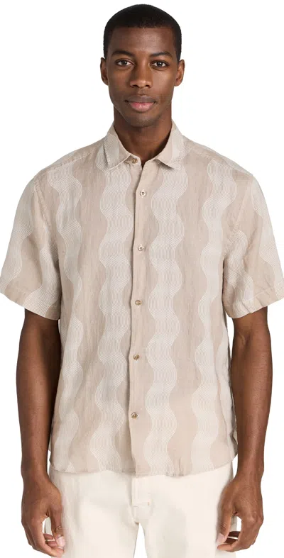 Frescobol Carioca Castro Cabana Stripe Linen Classic Shirt Truffle
