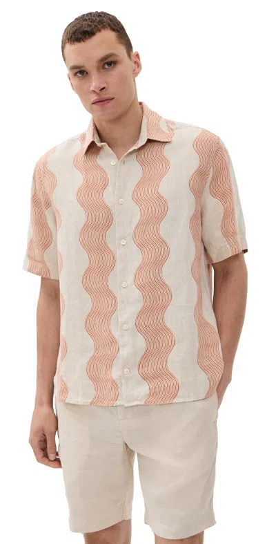 Frescobol Carioca Castro Duo Cabana Stripe Short Sleeve Shirt Ecru & Coral Rose In Multi