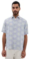 Frescobol Carioca Castro Linen Copa Sol Printed Shirt Chambray Blue In Chambray Blue