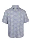 Frescobol Carioca Castro Linen Copa Sol Printed Short Sleeve Shirt Chambray Blue In Blue