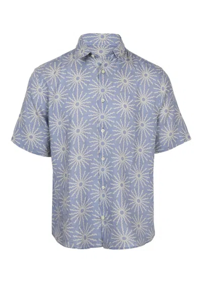 Frescobol Carioca Castro Linen Copa Sol Printed Short Sleeve Shirt Chambray Blue