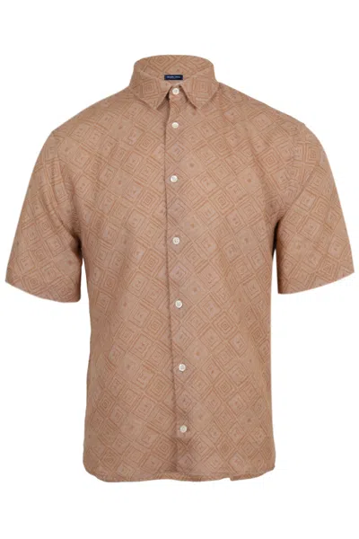 Frescobol Carioca Castro Linen Shirt Angra Madeira Print Copper In Brown