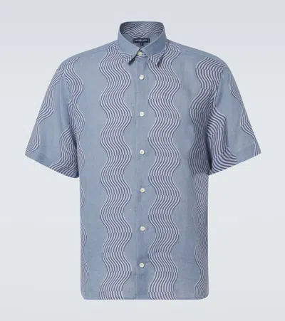Frescobol Carioca Castro Printed Linen Shirt In Blue