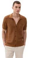 Frescobol Carioca César Panelled Crochet Stripe Cardigan Dark Almond In Brown
