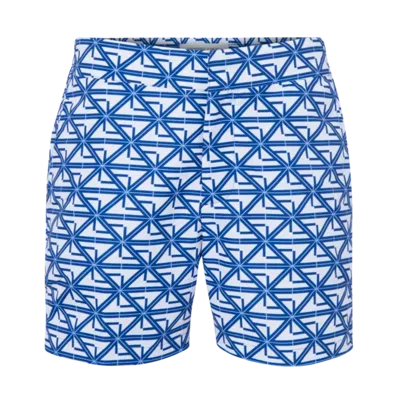 Frescobol Carioca Classic Fc Monogram Print Swim Shorts White/ocean Blue