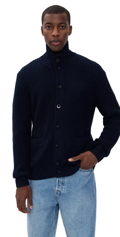 Frescobol Carioca Claudio Cotton-cashmere Ribbed Cardigan Navy In Blue