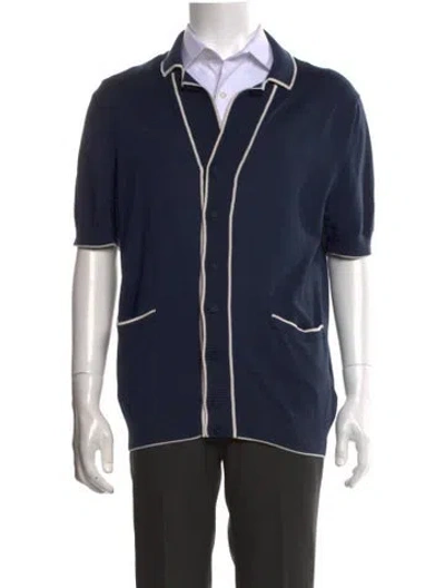 Pre-owned Frescobol Carioca Collar Short Sleeve Cardigan In Blue