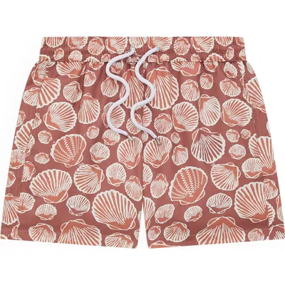 Frescobol Carioca Copa Shell Swim Trunks In Dusty Coral  White Sand