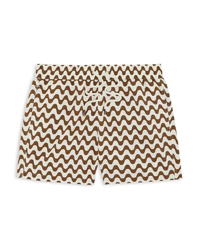 Frescobol Carioca Copacabana Wavy Stripe Classic Fit Swim Trunks In Brown