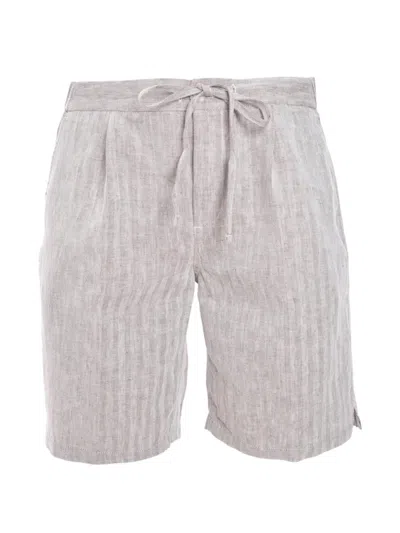 Frescobol Carioca Rui Herringbone Cotton And Linen-blend Drawstring Shorts In Gray