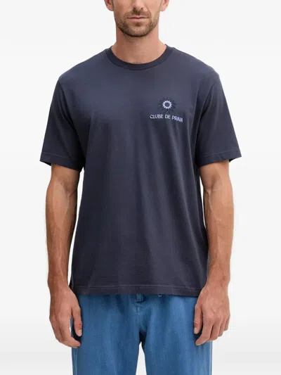 Frescobol Carioca Embroidered Cotton-jersey T-shirt In Blue