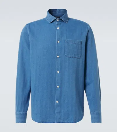 Frescobol Carioca Emilio Herringbone Denim Shirt In Blue