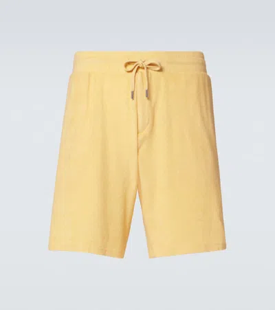 Frescobol Carioca Faustino Cotton And Linen-blend Terry Shorts In Yellow