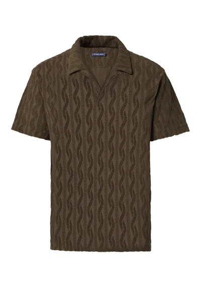 Frescobol Carioca Faustino Jacquard Terry Cotton Polo Short Sleeve Seawood In Brown