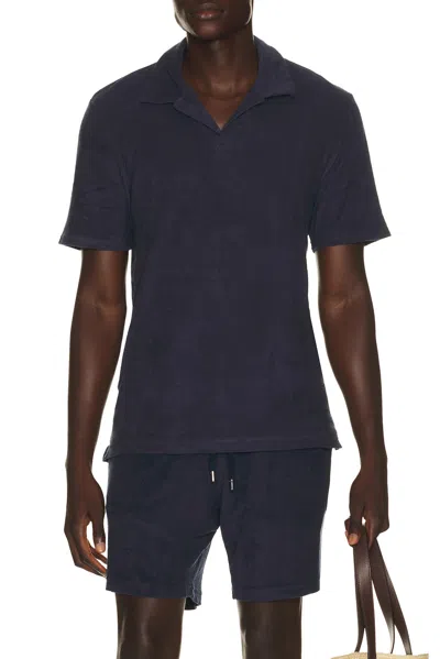 Frescobol Carioca Faustino Terry Cotton Blend Polo Short Sleeve In Navy Blue