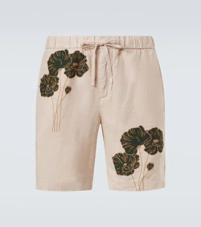Frescobol Carioca Felipe Floral Linen Bermuda Shorts In Beige