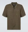 Frescobol Carioca Flavio Palmeira Embroidered Linen Shirt Dark Olive