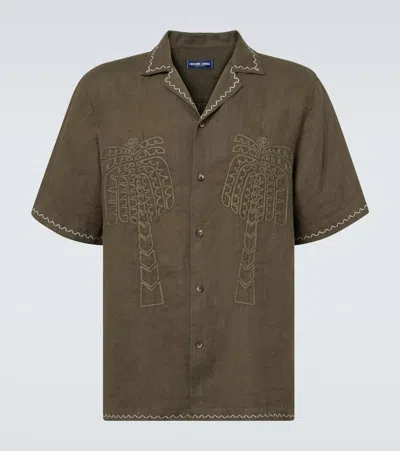 FRESCOBOL CARIOCA FLAVIO EMBROIDERED LINEN BOWLING SHIRT