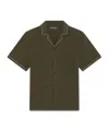 Frescobol Carioca Flavio Palmeira Embroidered Linen Shirt Dark Olive In Dark Olive