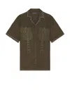 Frescobol Carioca Flavio Palmeira Embroidered Linen Shirt Dark Olive