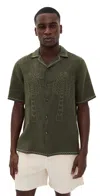Frescobol Carioca Flavio Palmeira Embroidered Linen Shirt Dark Olive