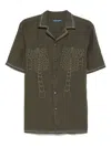 Frescobol Carioca Flavio Palmeira Embroidered Linen Shirt Dark Olive
